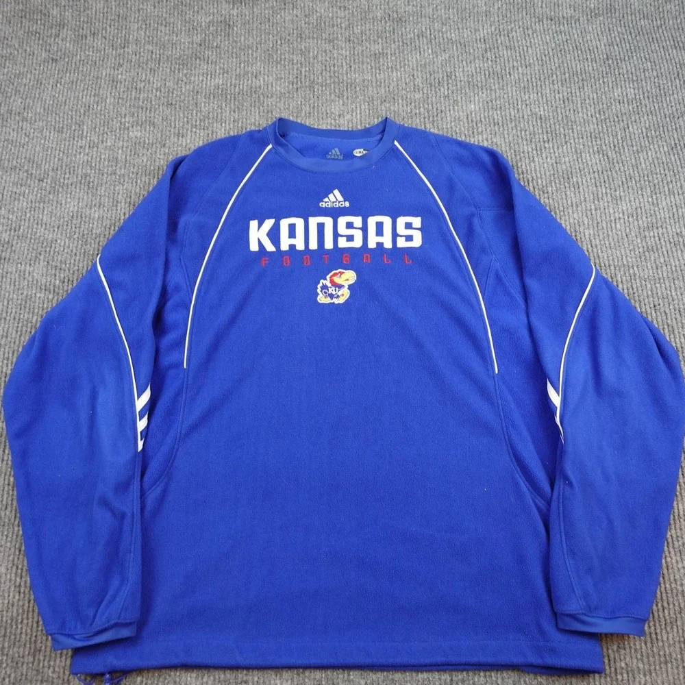 Kansas Jayhawks Sweatshirt Mens XL Blue NCAA Football Adidas Climawarm Pullover